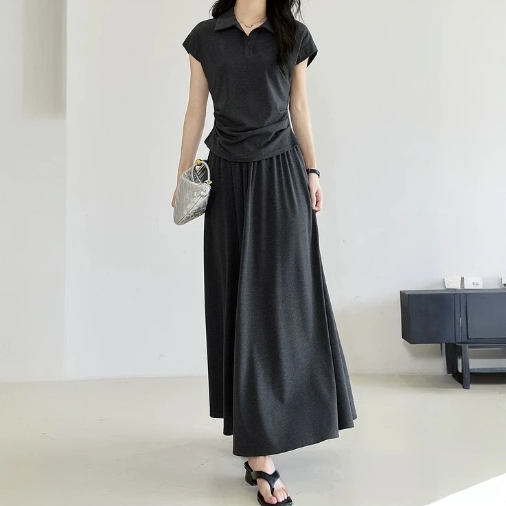 夏季温柔风简约高级感polo上衣+修身法式显瘦半身裙子套装AM25860