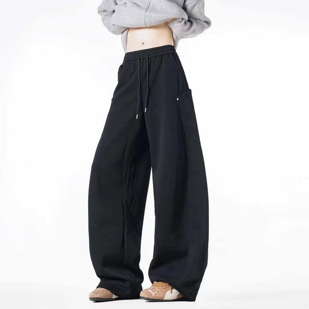 ins高街显瘦拼接直筒裤休闲裤高腰弯刀裤长裤