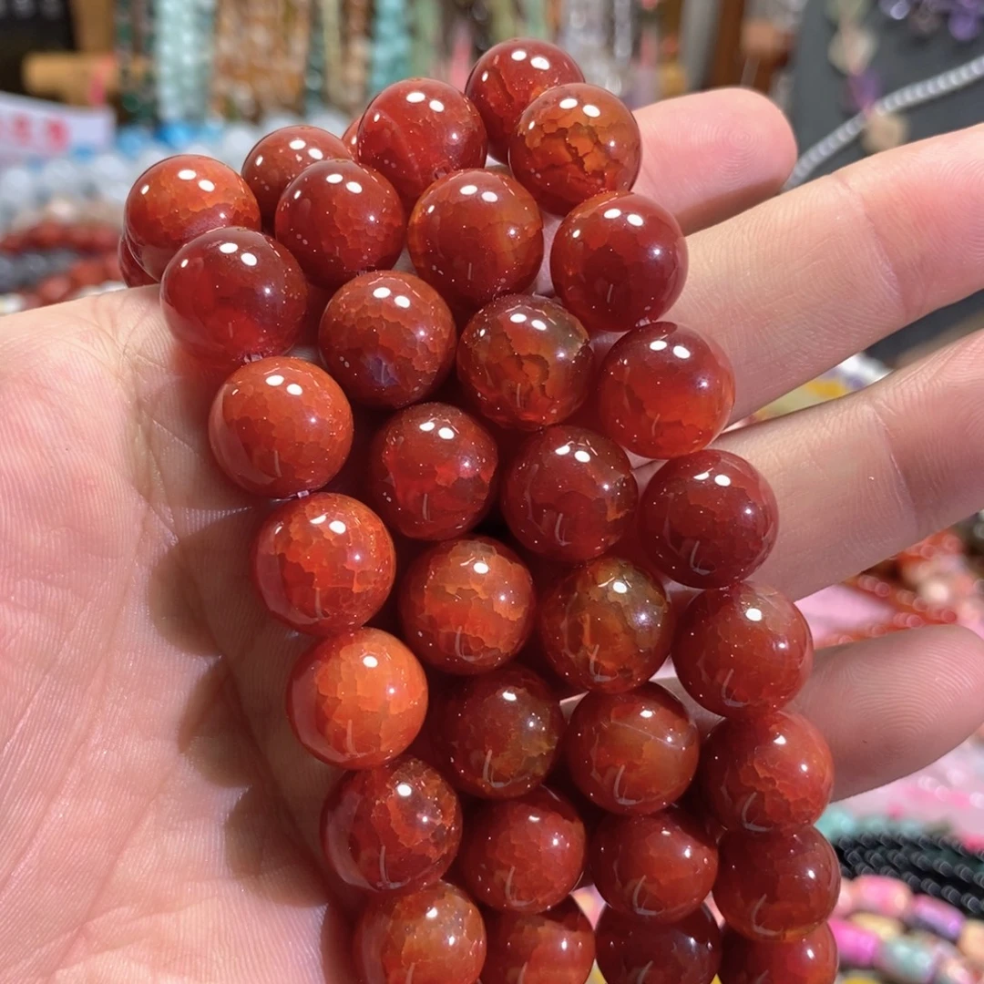 未镶嵌玛瑙/玉髓珠宝半成品红龙鳞玛瑙一条卡14mm