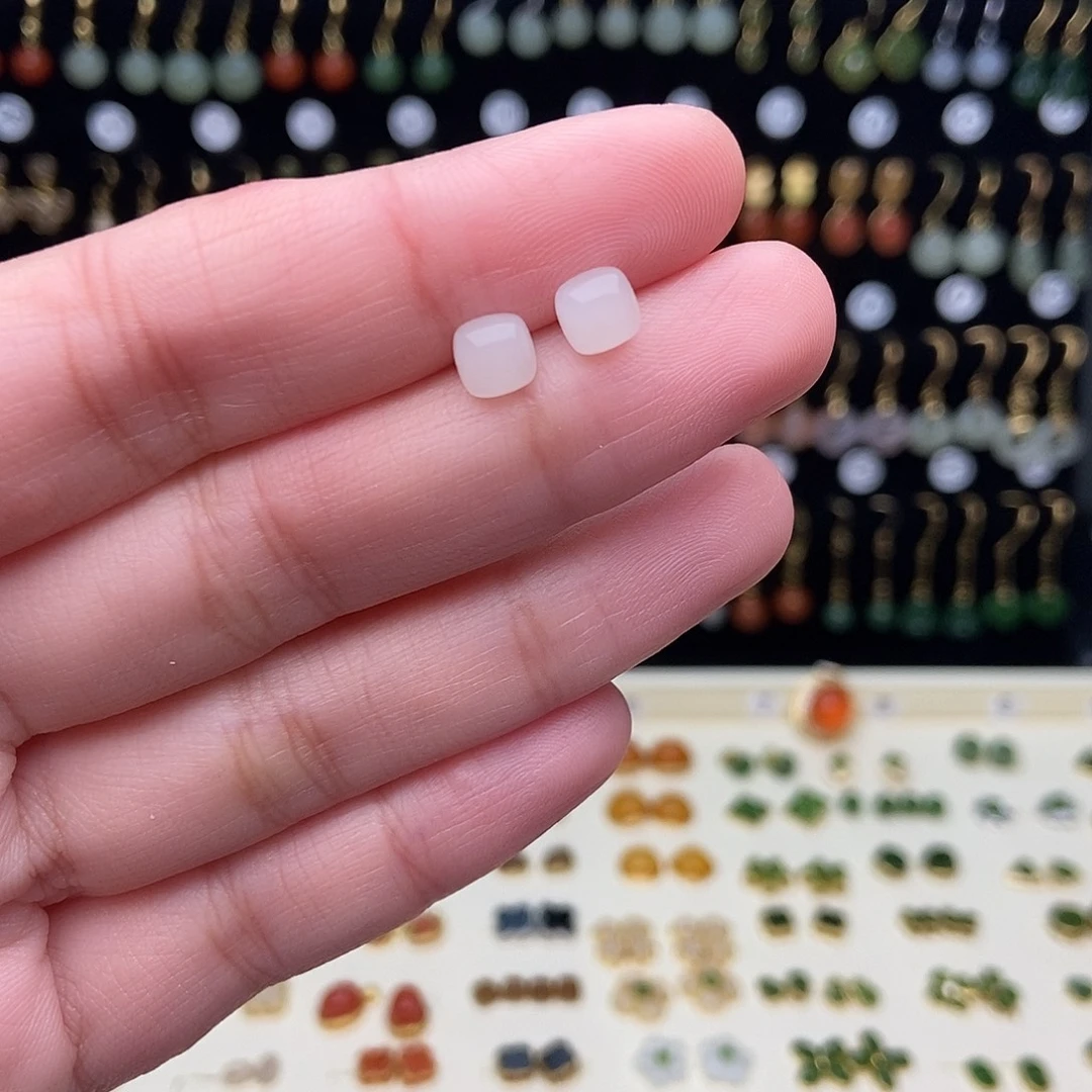 和田玉银S925镀金镶嵌耳饰