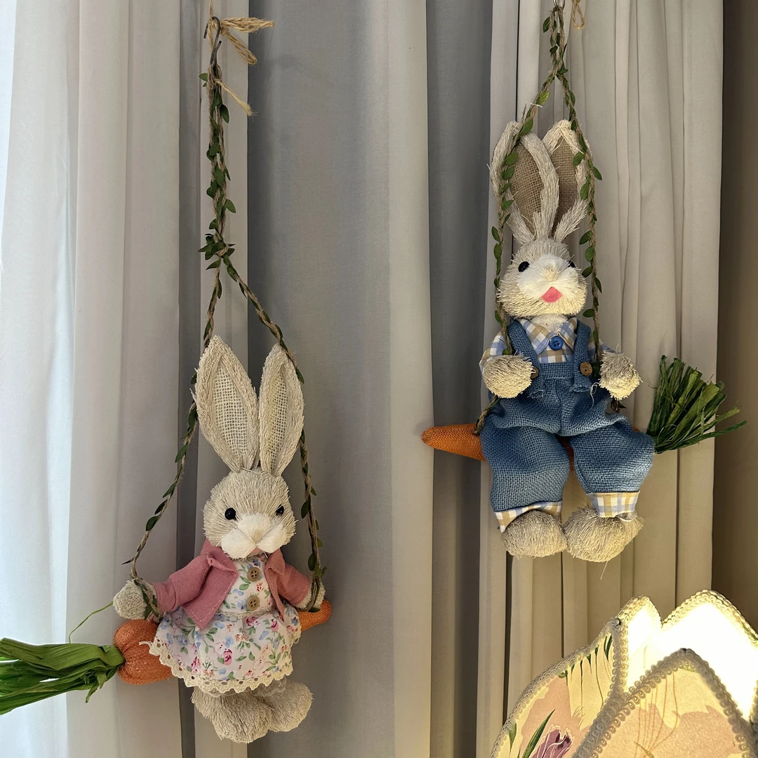 草编兔子墙面装饰品氛围布置童装店入户墙壁挂件电视背景吊饰道具