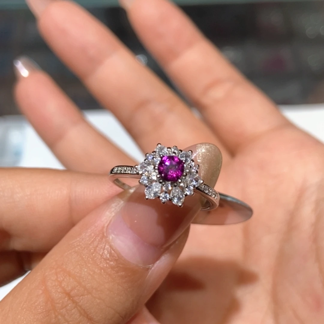 石榴石（紫牙乌）戒指银S925镶嵌