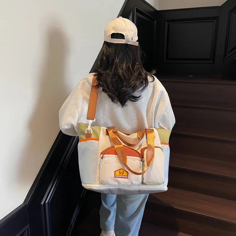 【金铂喜】撞色休闲运动健身包女大容量手提斜挎行李包出差旅行包