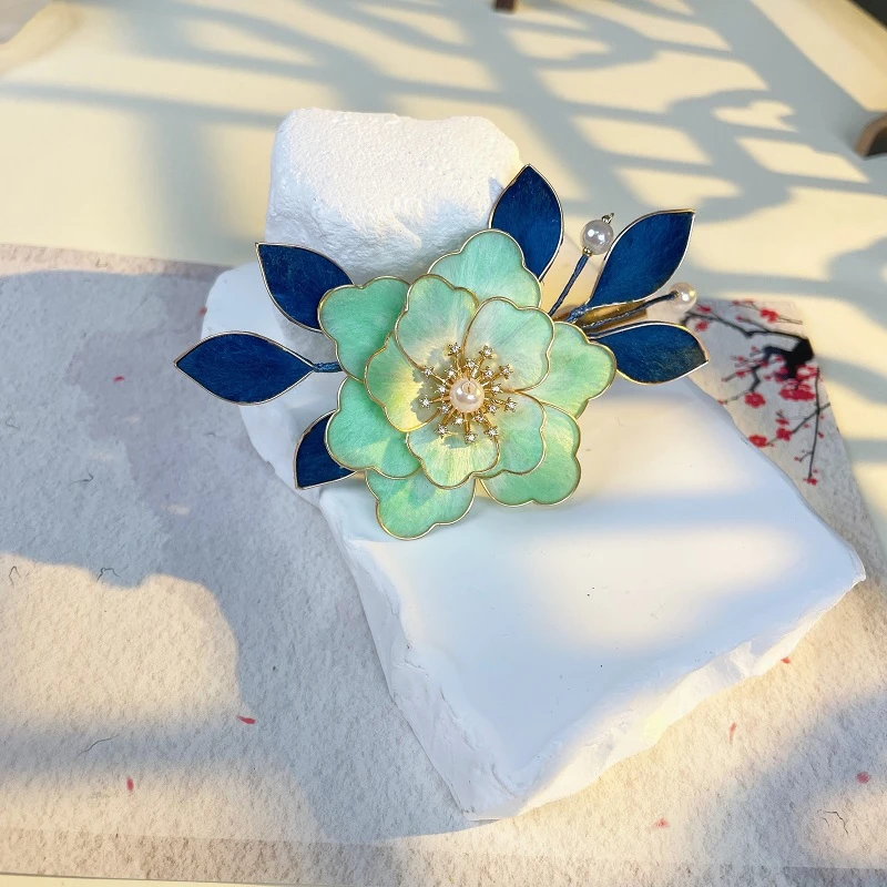 现货非遗绒花山茶发夹纯手工制作默认微瑕改主体联系客服A-12