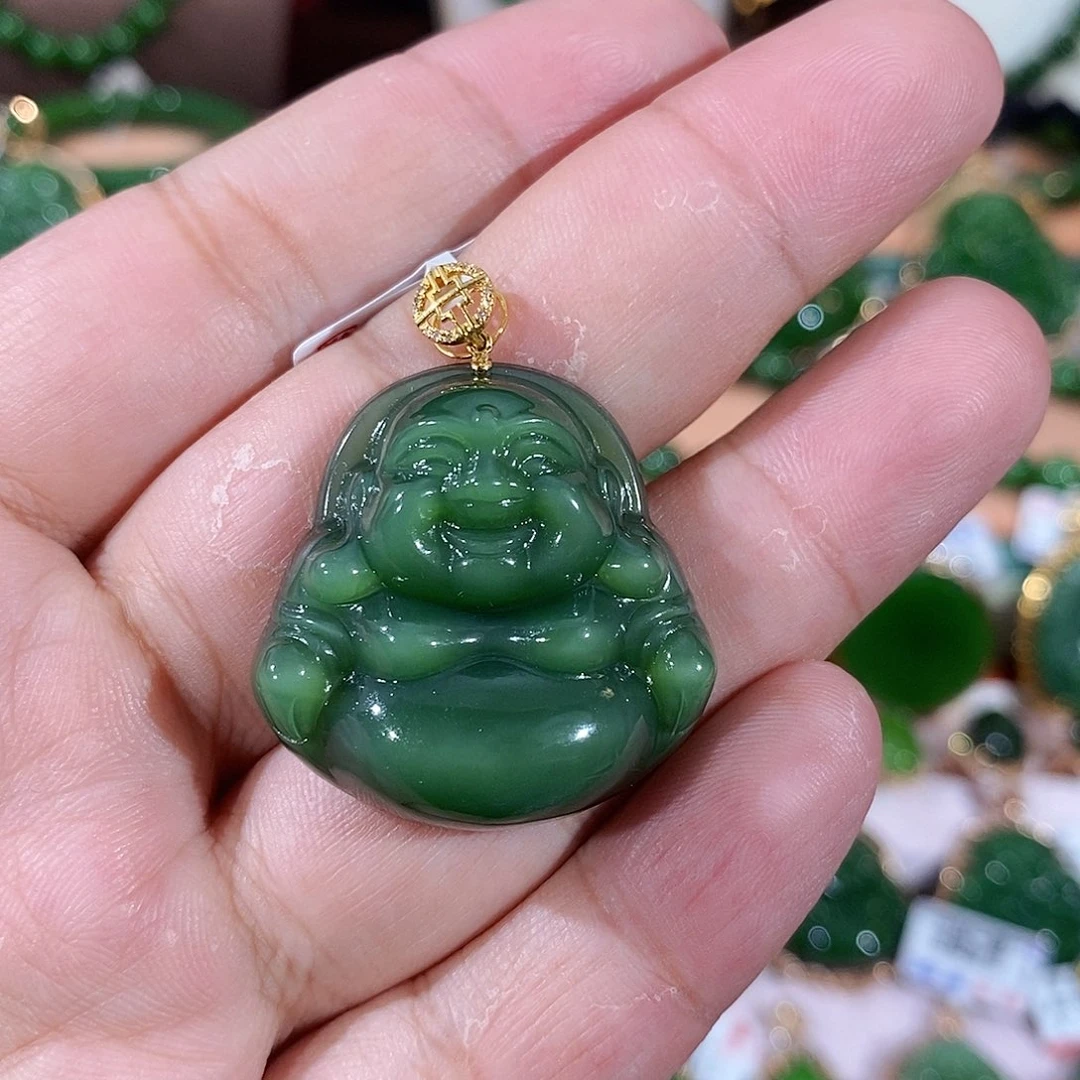 和田玉18K金镶嵌吊坠(不含链)