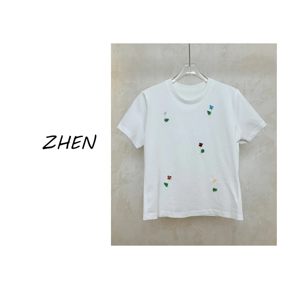 【ZHEN】25K00093 2025新款修身显瘦气质小众设计师款短袖T恤打底