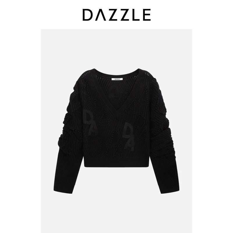 DAZZLE地素毛衣黑色针织套衫2H1E4361A