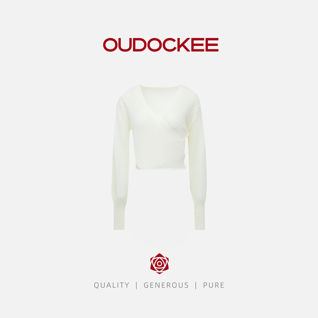 OUDOCKEE 鸥鸥【绵羊毛】妲己 纯色针织V领裹身长袖上衣 MACAB839T
