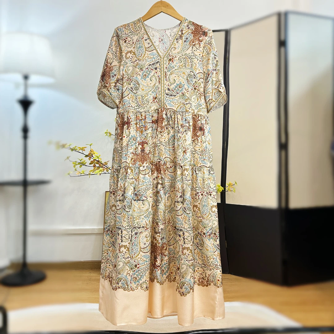 【萨拉迪恩】桑蚕丝时尚气质洋气显瘦宽松连衣裙女士