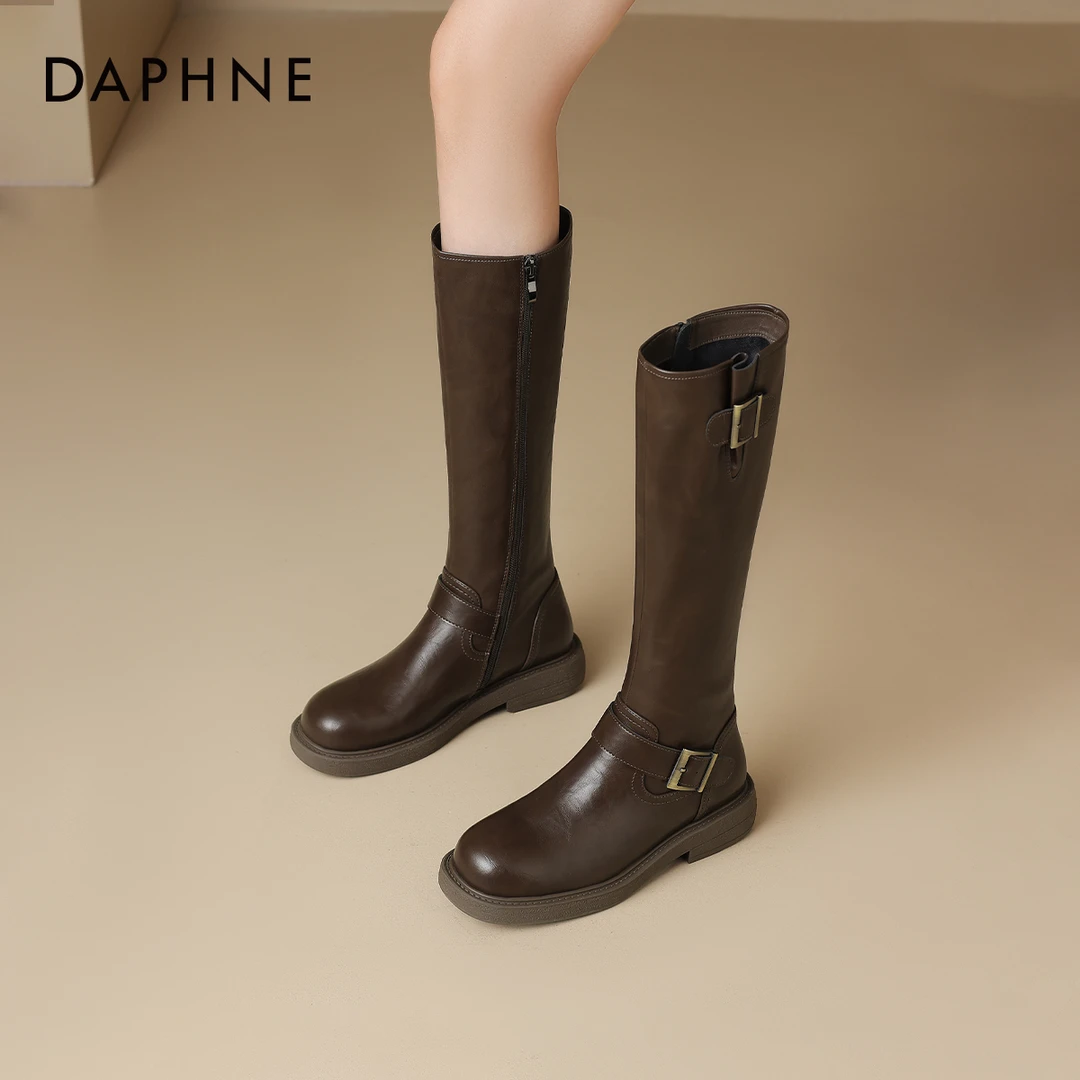 达芙妮爆款长筒靴女2025新款冬季靴子平底长靴春秋女鞋高筒骑士靴