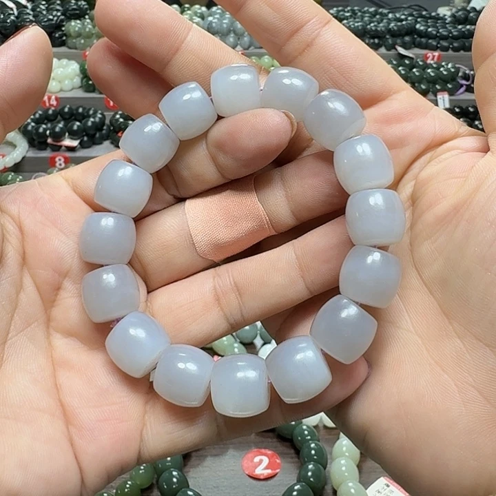 未镶嵌手链和田玉冰烟紫青海直切卡14