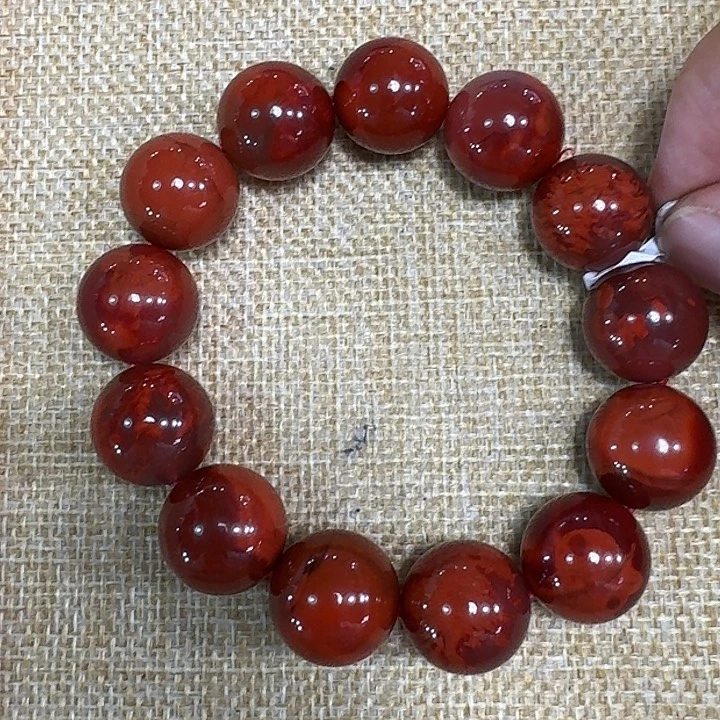 南红玛瑙未镶嵌手链手串原矿南红牛血火焰纹 16加