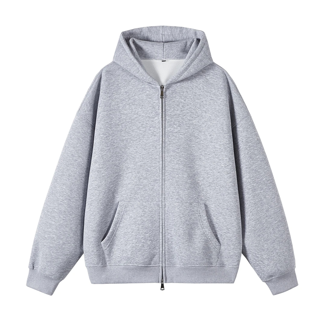 秋季潮牌美式复古重磅双拉链连帽卫衣男女款时尚休闲百搭宽松外套