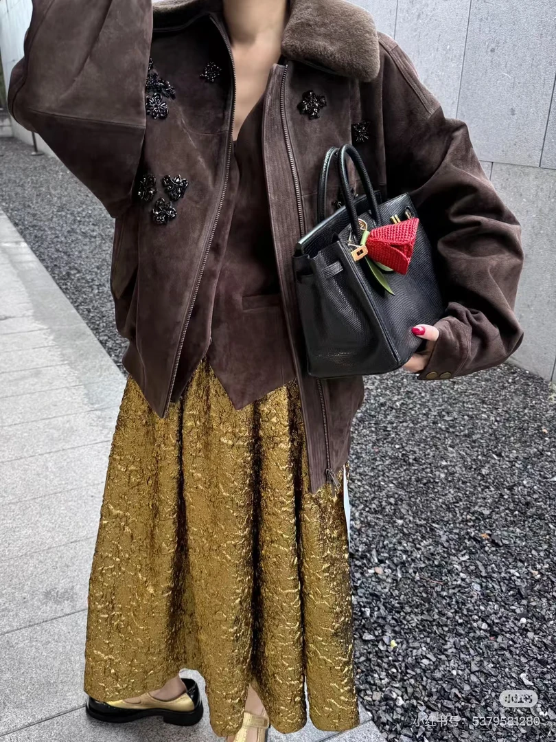 【天使】24新款秋冬金色纹理感蓬蓬长裙半身裙女