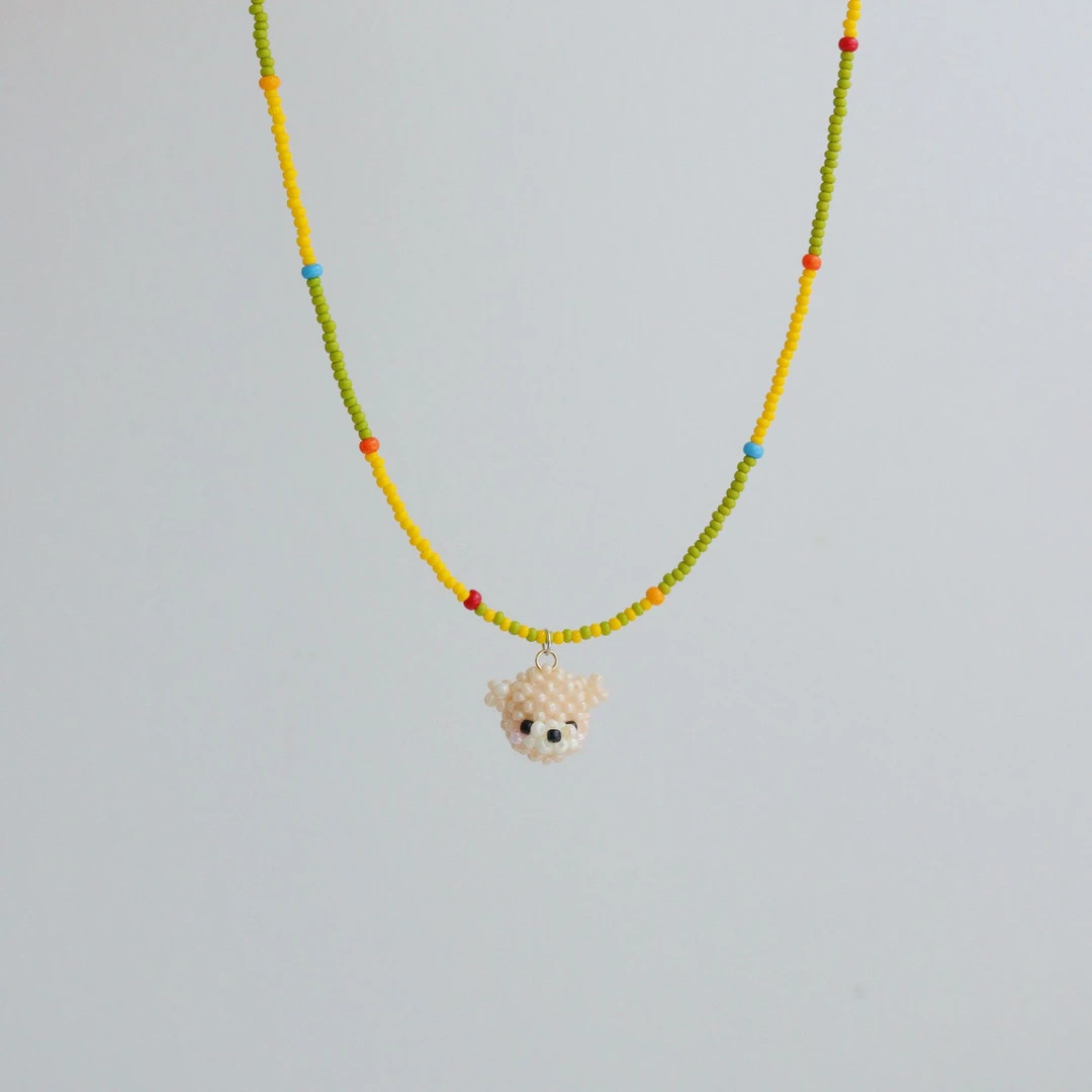 合金玻璃项链 可爱小泰迪狗狗吊坠项链女彩色多巴胺百搭锁骨链