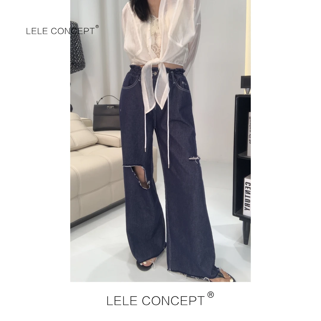LELE CONCEPT｜「夭夭」 抽带破洞牛仔裤K0229