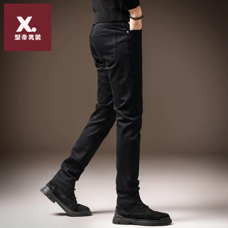 高端美式覆古纯黑色修身牛仔裤男2025秋季新款商务休闲直筒长裤男