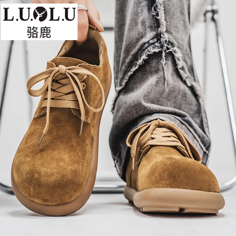 骆鹿勃肯鞋男款春季潮流复古皮面低帮豆豆鞋防滑大头鞋休闲男鞋