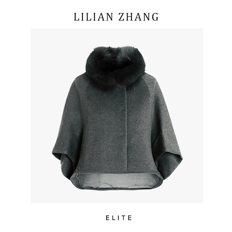 定制—静奢风—温莎雅绒—时尚百搭狐狸毛羊绒秋冬短款斗篷  2506011