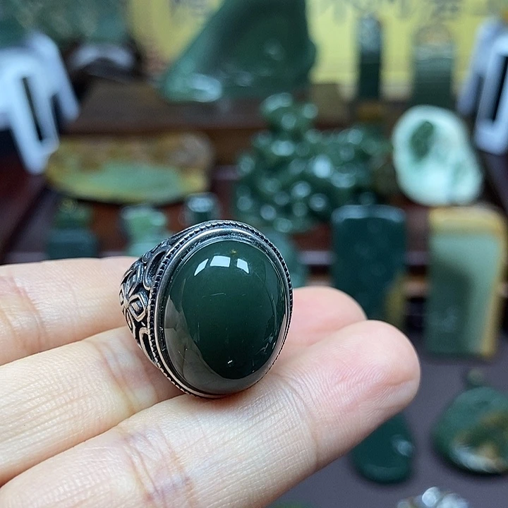 岫岩河磨玉（透闪石质玉）银S925镶嵌挂件
