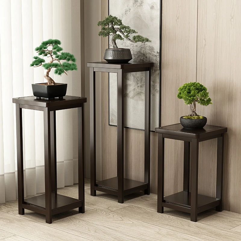 新中式花架置物架落地式室内客厅装饰摆件花台实新可实木阶梯花架