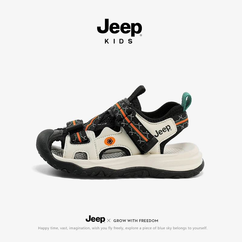 jeep夏季儿童户外凉鞋男童沙滩鞋防滑软底轻便凉拖女童运动洞洞鞋