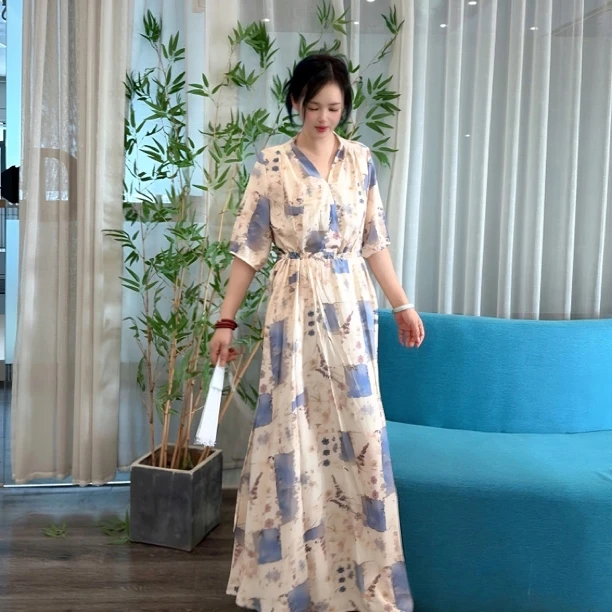 【65支贡缎】高支棉绸原创连衣裙收腰高丝高柔遮肉裙（有腰带口袋）