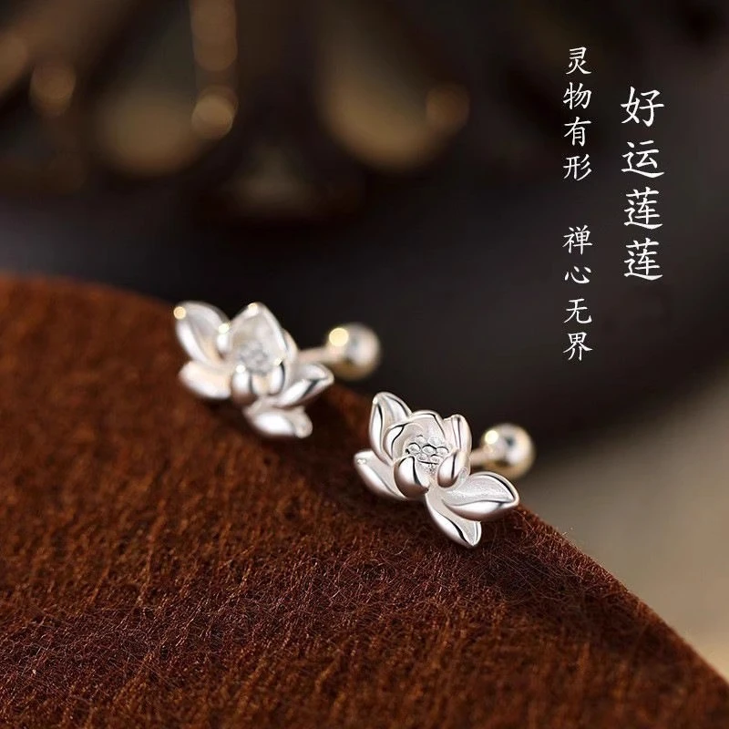 老凰祥款9999招财转运莲花耳钉复古国潮汉服旗袍高级