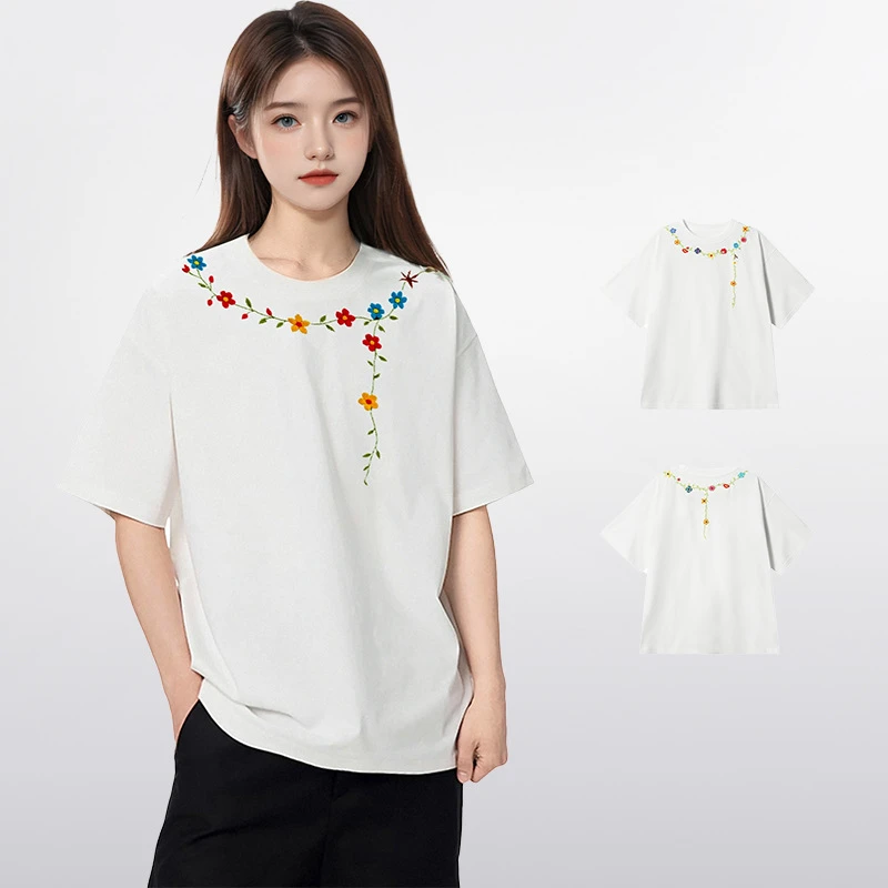 美式白色正肩短袖t恤女夏季设计感辣妹运动宽松大版潮牌半袖上衣