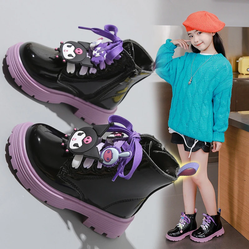 女童靴子秋冬2025新款时尚库洛米儿童马丁靴中大童加绒小女孩短靴