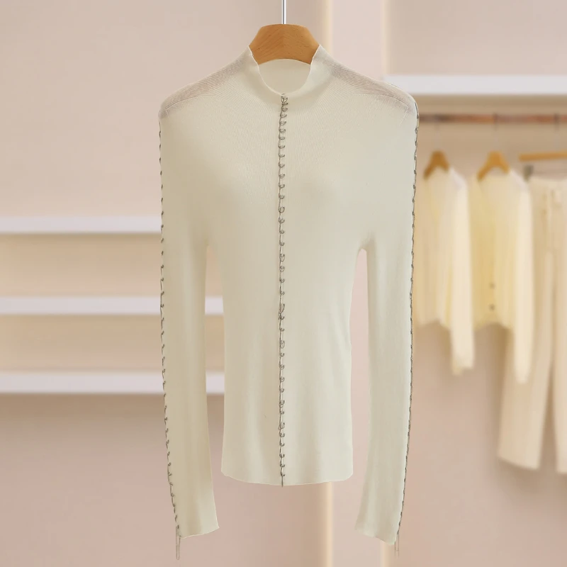 B4169-【歌】链条装饰修身打底针织衫#ZGL58M002