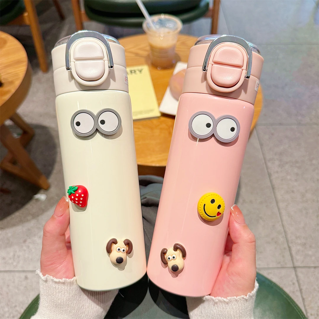 简约清新纯色双饮保温杯男女士便携车载吸管水杯学生运动便携杯子