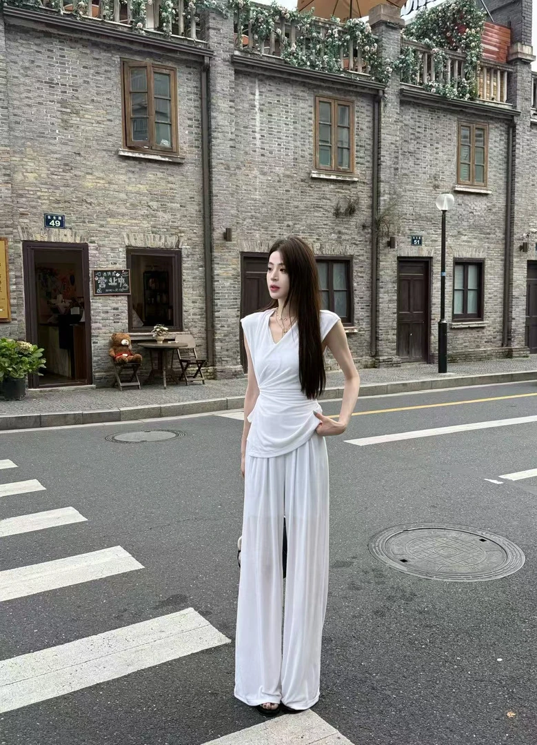 【雯雯】时尚套装显瘦上衣阔腿裤百搭休闲裤休闲风气质高腰
