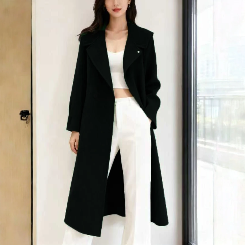 璐丝百丽22180秋季免烫毛呢外套知性女大衣女士中长款毛呢