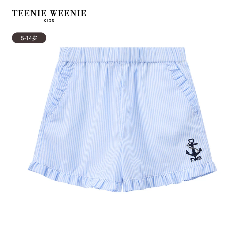 TeenieWeenie Kids小熊童装25年夏休闲荷叶边条纹短裤TKTH256562N