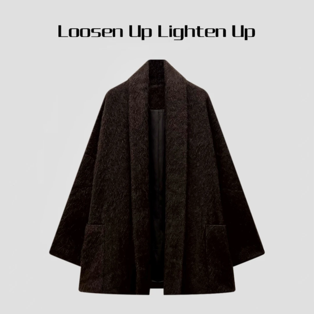 Loosen Up【奢级藏地牦牛绒大衣】重磅拉毛皮草感青果领廓形外套
