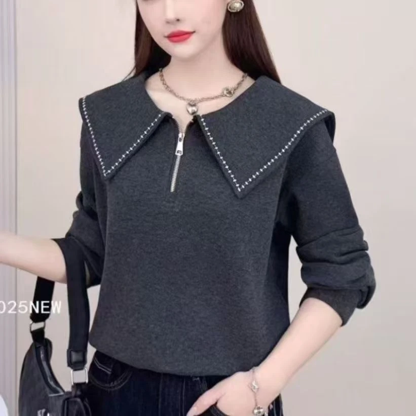 秋冬新款洋气显示百搭娃娃领减龄卫衫长袖上衣女小衫01588