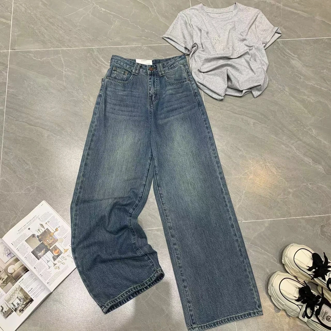 Z.X 复古水洗牛仔拖地阔腿裤 6093