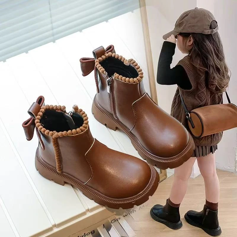 ABC靴子秋冬加绒儿童短靴冬季公主鞋女孩皮靴公主鞋女童秋冬