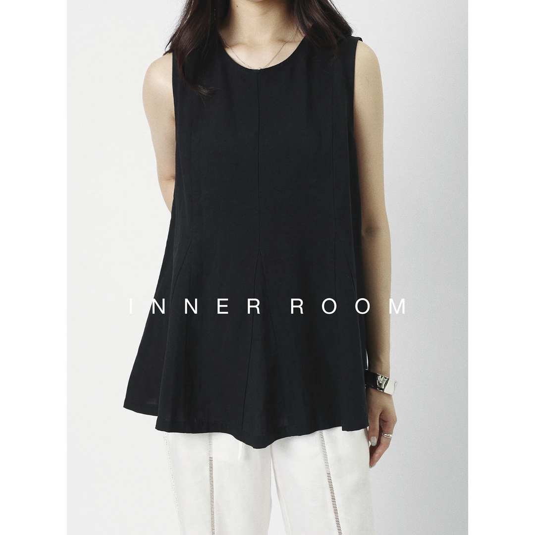 INNER ROOM法式背心上衣亚麻套装女夏薄款显瘦无袖洋气减龄两件套