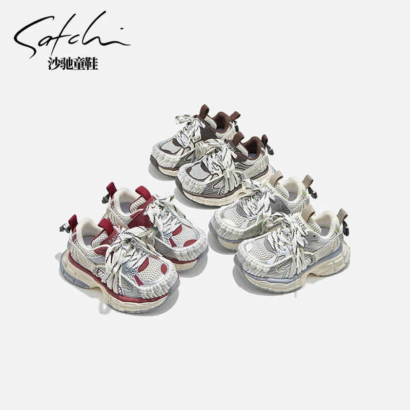 沙驰2025春秋童鞋时尚网面透气男女童运动鞋25031