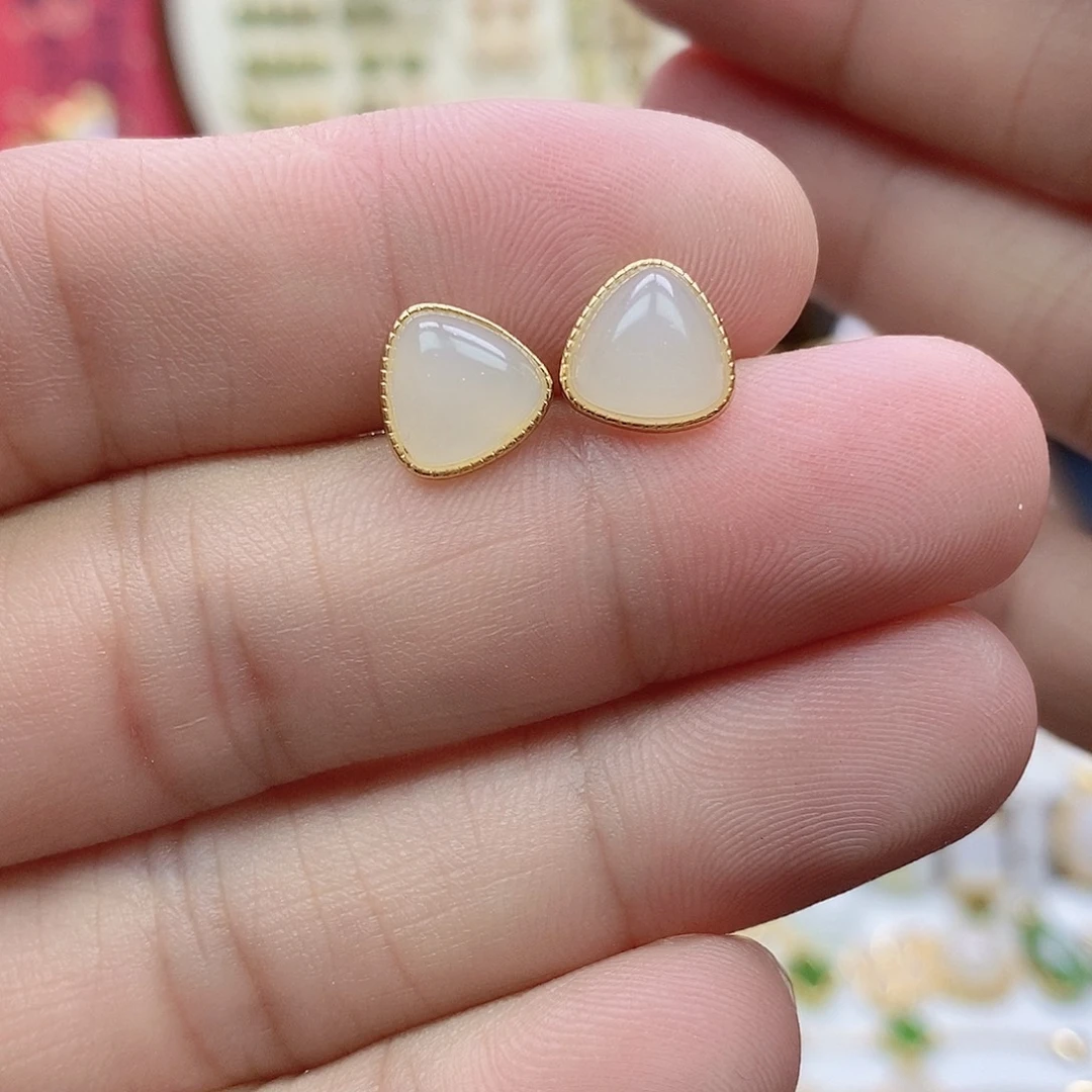 银S925镶嵌和田玉耳饰