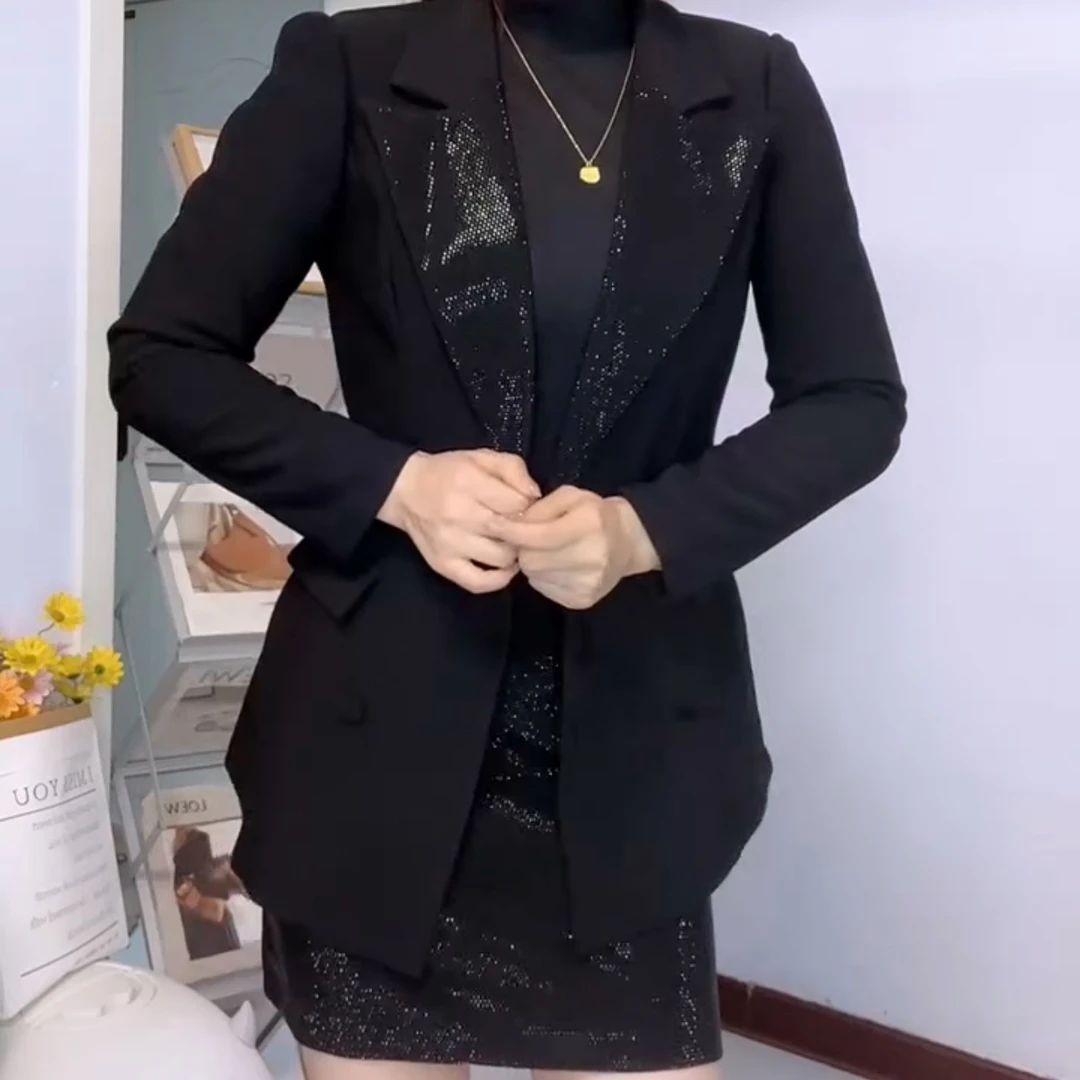 腰缠万贯风格腰间烫钻气质精致休闲时尚套装短裙西装外套