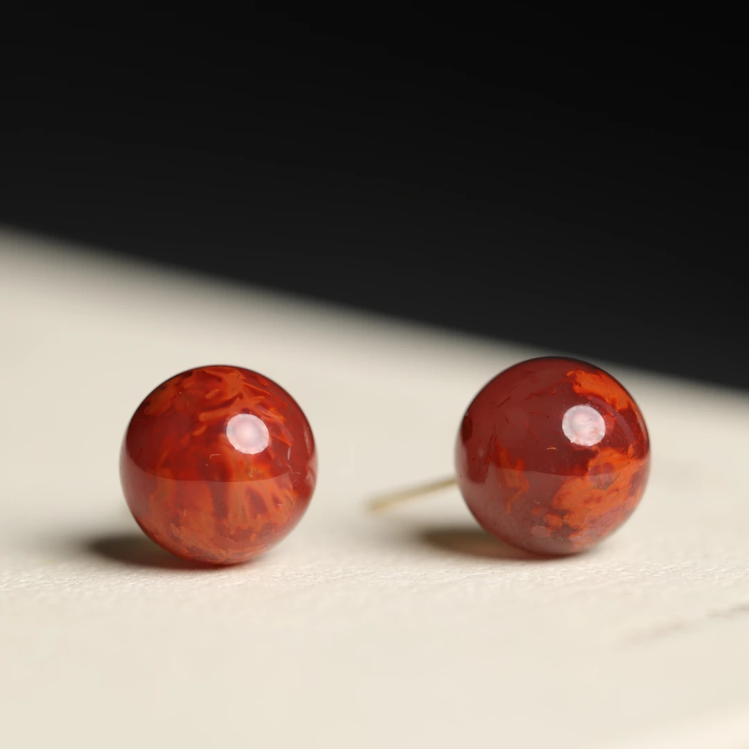 天下 | 严选精品天然原矿南红11mm+火焰纹耳饰