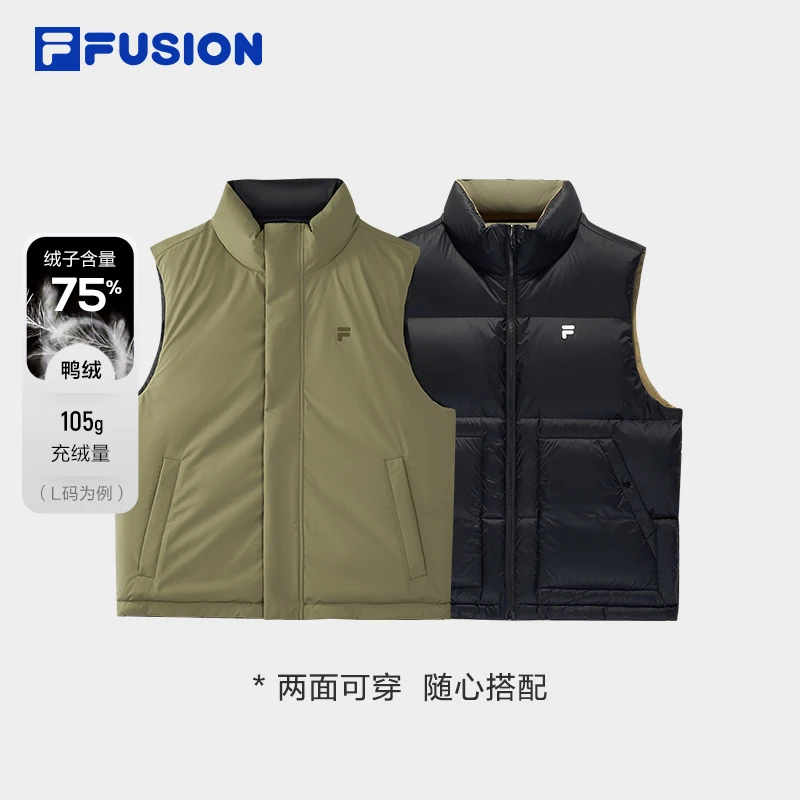 FILA斐乐双面穿羽绒马甲男士秋冬保暖马甲时尚立领拉链T11M547902