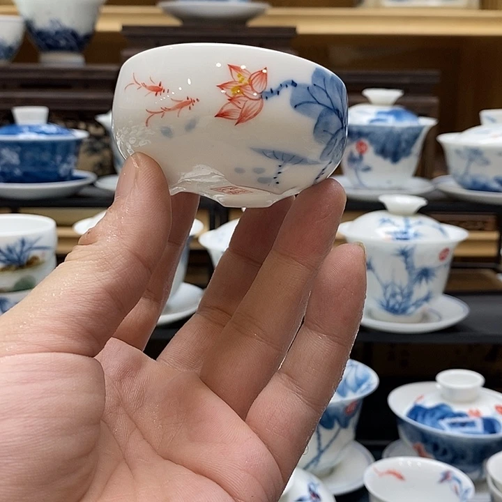 鸭***梨手绘微瑕荷花杯子