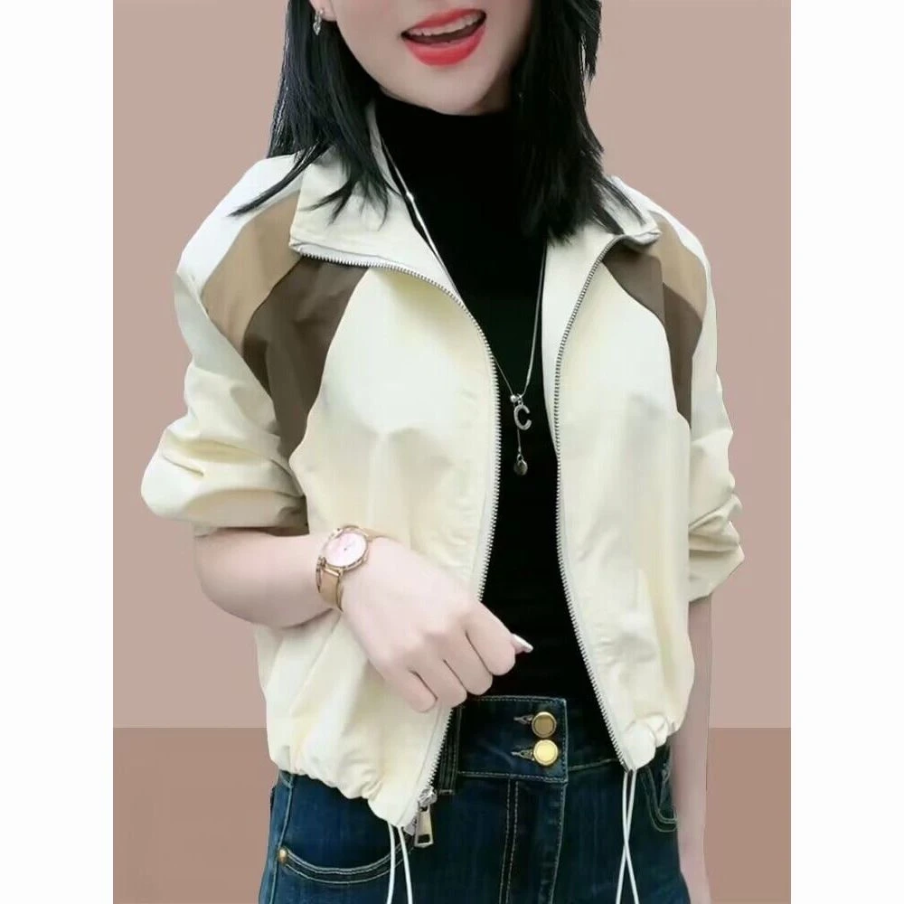 2025春装时尚秋新款棒球服韩版宽松遮肚小个子撞色上