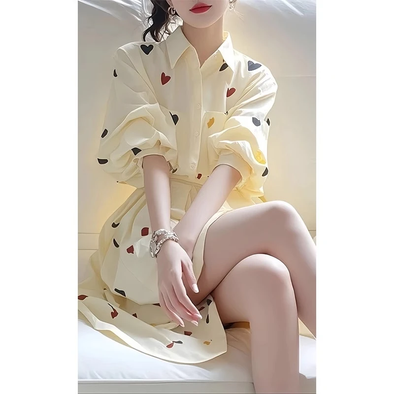 独特超好看气质印花连衣裙女装2025春季新款减龄小清新衬衫短裙子