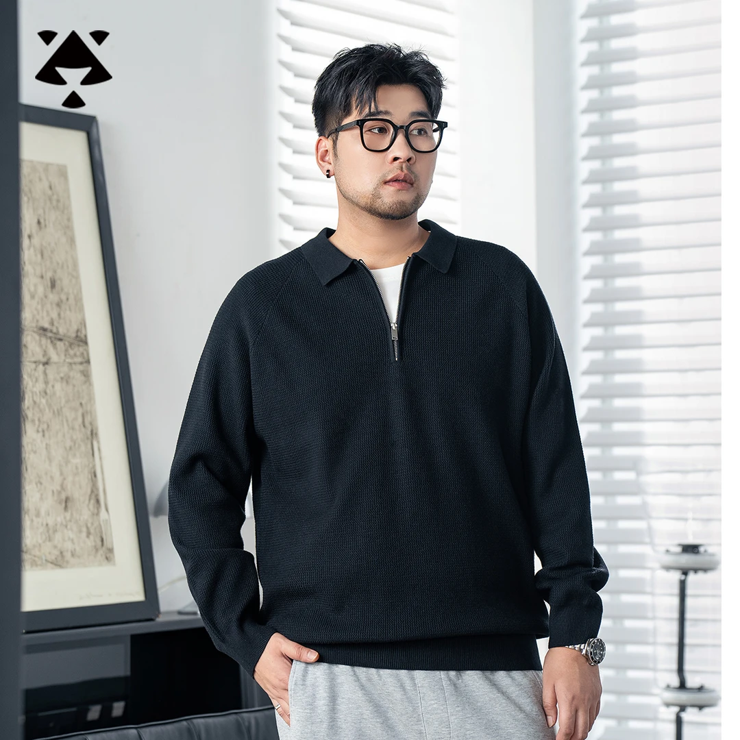 【拉链翻领毛衣】胖子大码男装秋冬新款加肥加大痞帅慵懒风打底衫