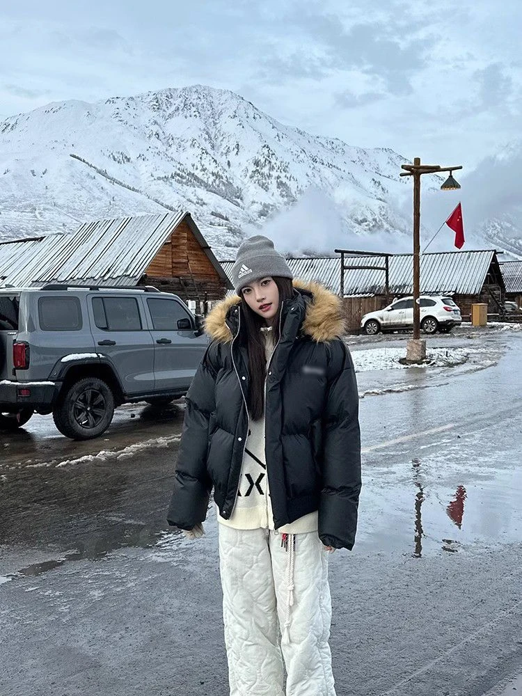 美式复古可拆连帽冬季PU皮棉服女加厚保暖高级感毛领派克夹克外套